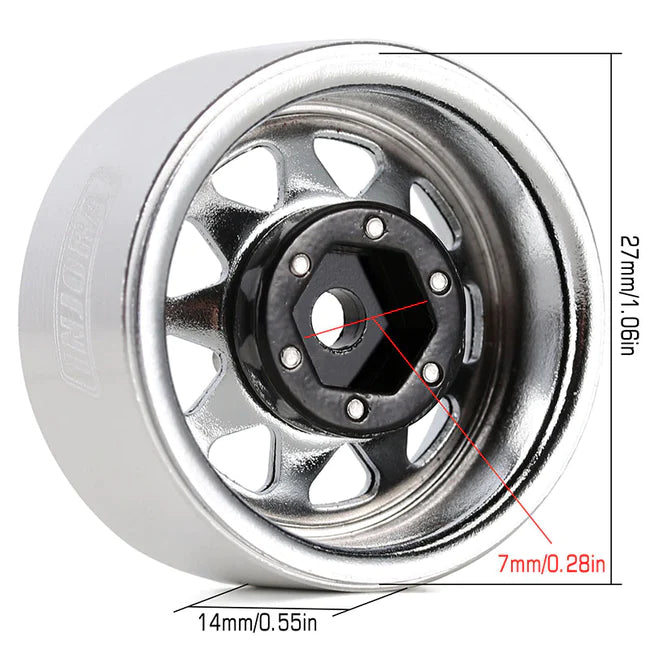 INJORA 1.0" Negative Offset 3.78mm Deep Dish Stamped Steel Wheel Rims for 1/24 RC Crawlers 4PCE W1004