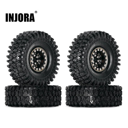 INJORA 4PCS 1.0" 64*24mm Brass Wheel Rims Tires Set for 1/18 1/24 RC Crawlers W1005-T1011