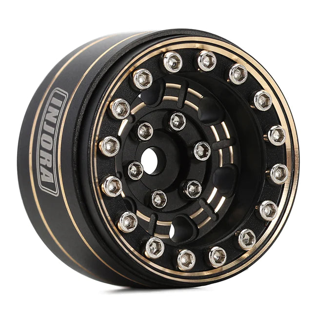 INJORA 1.0" 47g a piece Black Brass Beadlock Wheel Rims Negative Offset 3.15mm for 1/24 RC Crawlers 4PCS to suit SCX24 W1005