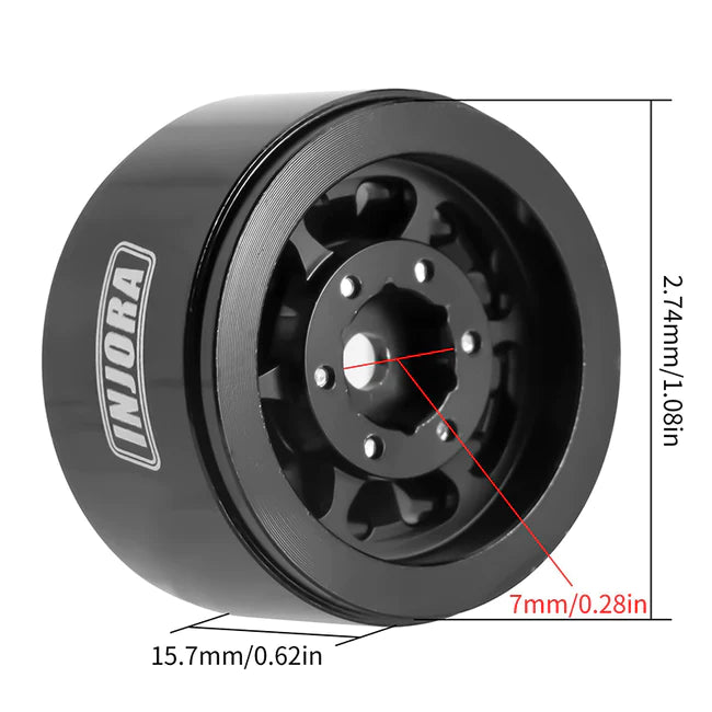 INJORA 1.0" Negative Offset 2.85mm Beadlock Aluminum Wheel Rims for 1/24 RC Crawlers 4PCE W1009