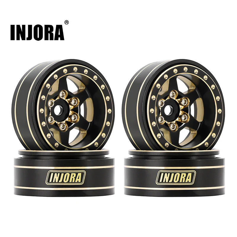 INJORA 1.0 Plus 6-Spoke Brass Beadlock Wheels 42g/pcs offset -3.75mm for 1/18 1/24 RC Crawler (4) (W1102)