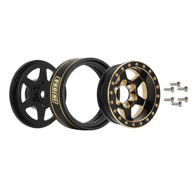 INJORA 1.0 Plus 6-Spoke Brass Beadlock Wheels 42g/pcs offset -3.75mm for 1/18 1/24 RC Crawler (4) (W1102)