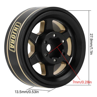 INJORA 1.0 Plus 6-Spoke Brass Beadlock Wheels 42g/pcs offset -3.75mm for 1/18 1/24 RC Crawler (4) (W1102)