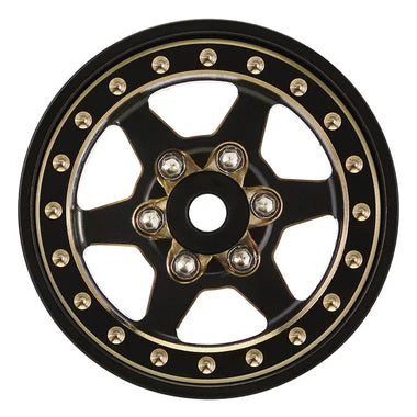 INJORA 1.0 Plus 6-Spoke Brass Beadlock Wheels 42g/pcs offset -3.75mm for 1/18 1/24 RC Crawler (4) (W1102)