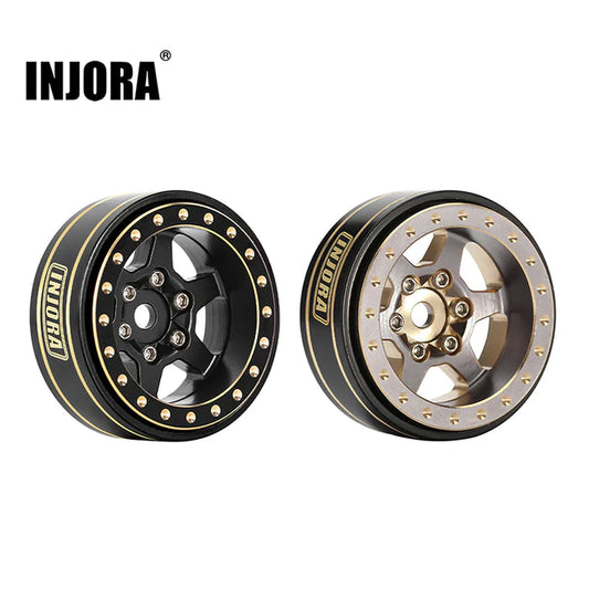 INJORA 1.0 Plus 6-Spoke Brass Beadlock Wheels 42g/pcs offset -3.75mm for 1/18 1/24 RC Crawler (4) (W1102)