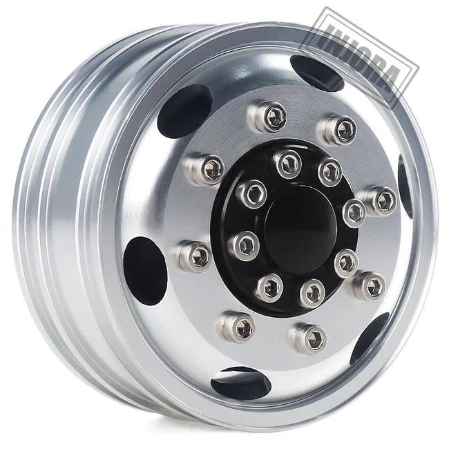 INJORA 2PCS Black/Silver CNC Alloy Wheel Rims for 1/14 Tamiya Tractor