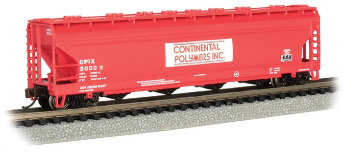 BACHMANN CONTINENTAL POLYMERS #3000 ACF56' 4-BAY CTR FLO CVRD HOPPR N SCALE