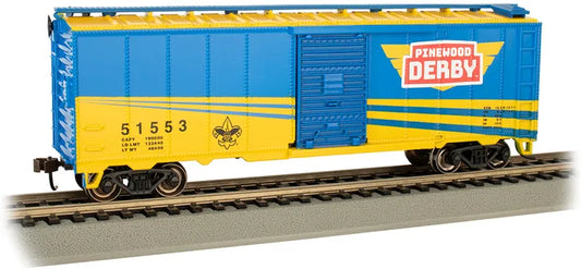 BACHMANN PINEWOOD DERBY BOY SCOUTS OF AMERICA 40FT STEEL BOXCAR. HO SCALE