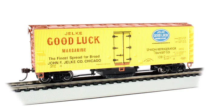 BACHMANN JELKE GOOD LUCK MARGARINE #10812 40FT TRK CLN WOOD REEFER. HO SCALE