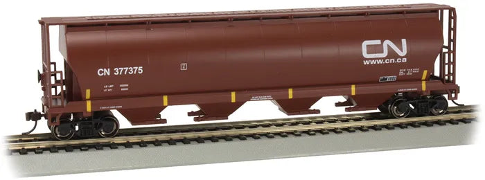 BACHMANN CANADIAN NATIONAL #377375 CYLINDRICAL 4-BAY GRAIN HOPPER. HO SCALE