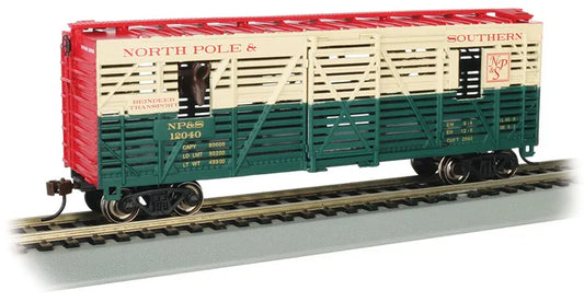 BACHMANN NTH POLE & SOUTHERN #12040 40FT ANIMATED STK CAR W/REINDEER HO SCALE