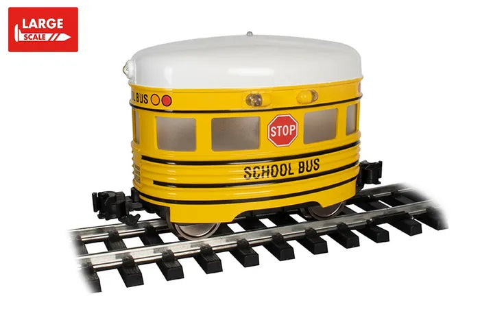 BACHMANN SCHOOL BUS WITH FLASHING ROOF LT. EGGLINER PWRD TRK VEHICLE G SCALE