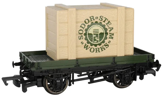 BACHMANN 1 PLANK WAGON WITH SODOR STEAMWORKS CRATE, THOMAS/FNDS, HO SCALE