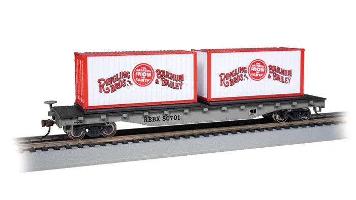 BACHMANN R/LING BROS & BARNUM & BAILEY #80701 FLAT CAR W/CONTAINERS HO SCALE