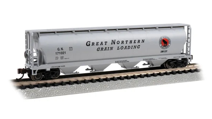 BACHMANN GREAT NORTHERN #171021 4-BAY CYL. COVERED GRAIN HOPPER. N SCALE