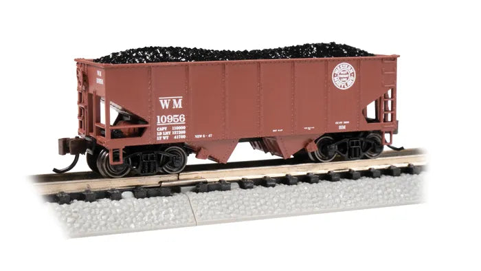 BACHMANN WESTERN MARYLAND #10956 USRA 55T O/SIDE BRACED HOPPER+LOAD N SCALE