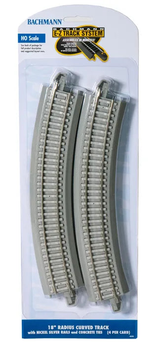 BACHMANN 18" RADIUS CURVED TRACK W/CONCRETE TIES, 4PCS, HO SCALE