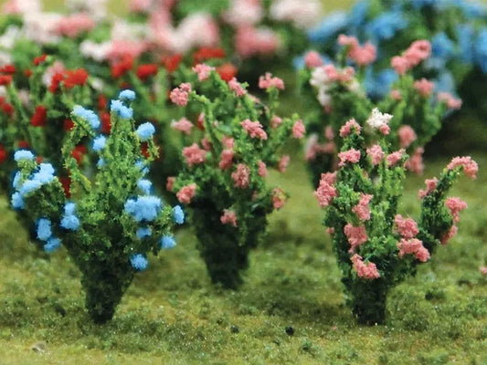 BACHMANN 1"" FLOWERING BUSHES, PINK & BLUE, 8/PACK. HO SCALE