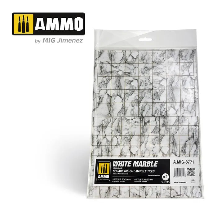 AMMO, White Marble. Square Die-cut Marble Tiles (2)