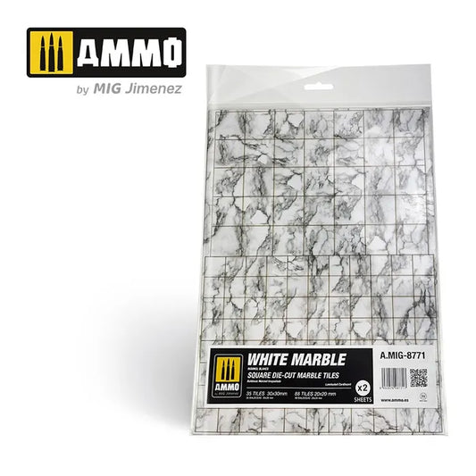 AMMO, White Marble. Square Die-cut Marble Tiles (2)