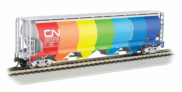 BACHMANN CANADIAN NATIONAL DEMOSTRATOR 4-BAY CYLIND. GRAIN HOPPER. HO SCALE