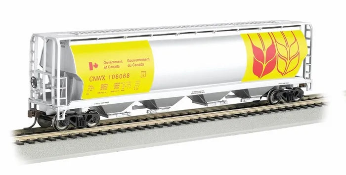 BACHMANN GOVT.OF CANADA 4-BAY CYLINDRICAL GRAIN HOPPER. YELLOW. HO SCALE