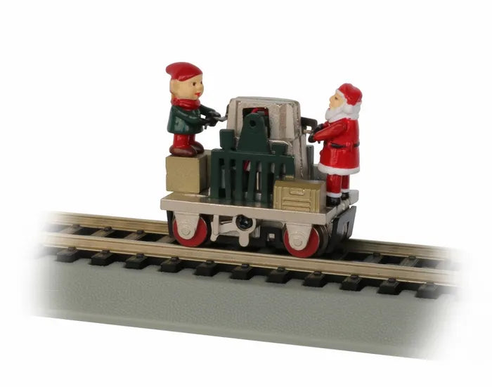 BACHMANN GANDY DANCER OPERATING HAND CAR, SANTA & ELF, HO SCALE