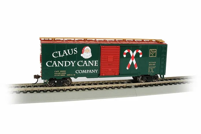 BACHMANN NP & S CLAUS CANDY CANE CO #20142 40FT STEEL BOXCAR. HO SCALE