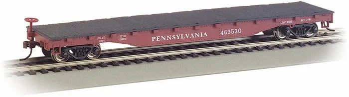 BACHMANN PRR #469530 52FT FLAT CAR SILVER SERIES. HO SCALE