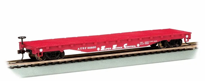 BACHMANN SANTA FE ATSF 90850 52FT FLAT CAR SUPER SHOCK CONTROL. HO SCALE