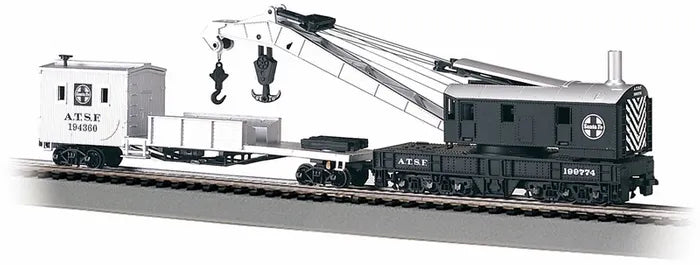 BACHMANN SANTA FE 250 TON STEAM CRANE &BOOM TENDER. HO SCALE