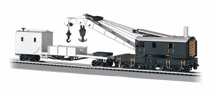 BACHMANN PAINTED & UNLETTERED 250 TON STEAM CRANE & BOOM TENDER. HO SCALE