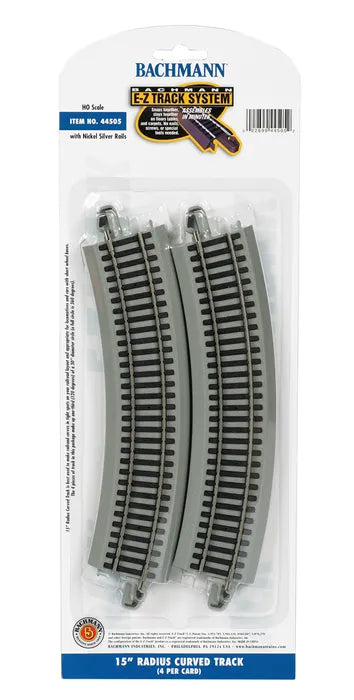 BACHMANN 15" RADIUS CURVED TRACK, 4 PCS,HO SCALE