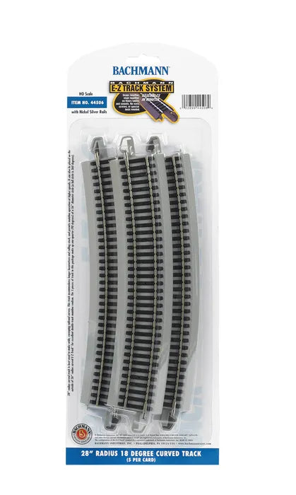 BACHMANN 28" RADIUS 18 DEGREE CURVED TRACK, 5 PCS, HO SCALE