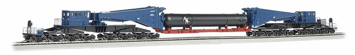 BACHMANN 380 TON SCHNABEL CAR, BLUE/BLACK W/RETORT LOAD, HO SCALE