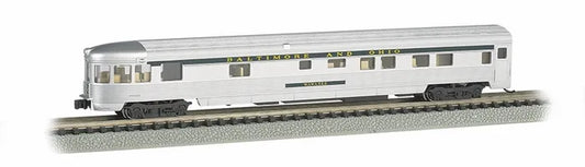 BACHMANN B&O 85FT STREAMLINED FLUTED SIDE OBS. CAR, LIT 'WAWASEE' N SCALE