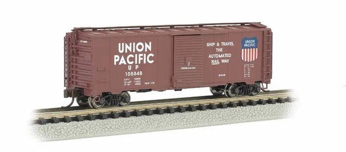 BACHMANN UNION PACIFIC AUTOMATED RAILWAYAAR 40FT STEEL BOXCAR. N SCALE