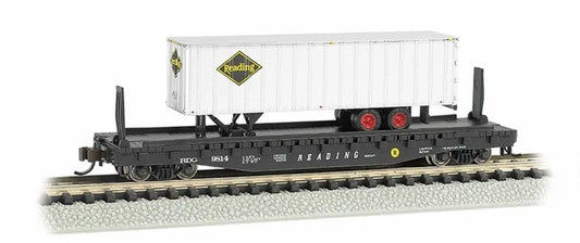 BACHMANN READING #9814 52FT FLAT CAR WITH 35FT SILVER RDG TRAILER. N SCALE