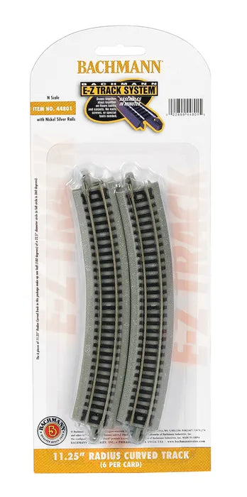 BACHMANN 11.25" RADIUS CURVED TRACK, 6PCS, N SCALE