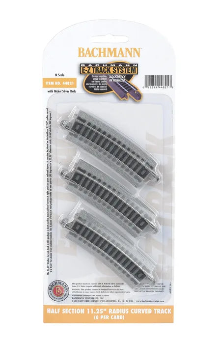 BACHMANN HALF SECTION 11.25" RADIUS CURVED TRACK, 6PCS, N SCALE