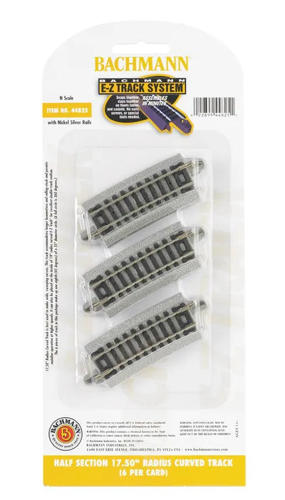 BACHMANN HALF SECTION 17.50" RADIUS CURVED TRACK, 6PCS, N SCALE