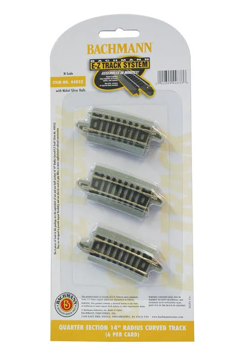 BACHMANN QUARTER SECTION 14" RADIUS CURVED TRACK, 6PCS, N SCALE