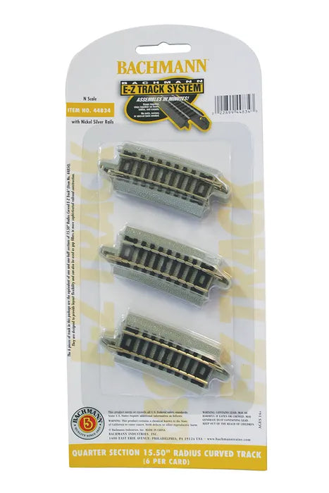 BACHMANN QUARTER SECTION 15.50" RADIUS CURVED TRACK, 6PCS, N SCALE