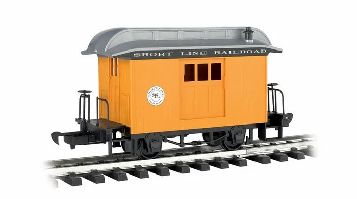BACHMANN SHORT LINE RR BAGGAGE COACH, YELLOW W/SILVER ROOF, G SCALE