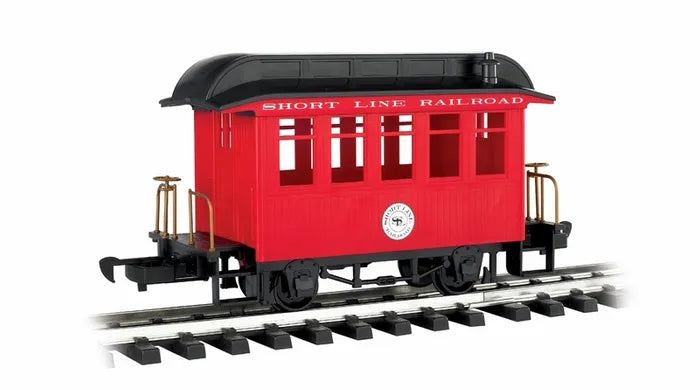 BACHMANN SHORT LINE RR COACH, RED W/BLACK ROOF, G SCALE
