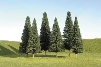 BACHMANN 3"-4" PINE TREES, 9/PACK. N SCALE