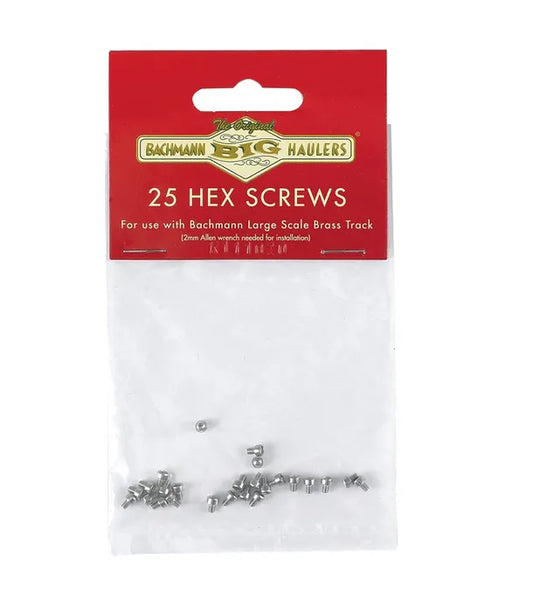 BACHMANN STAINLESS STEEL HEX SCREWS, 25PCS, BRASS TRACK, G SCALE