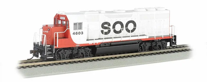 BACHMANN SOO LINE #4603 EMD GP40 DIESELLOCO W/DCC, WHT/RED/BLK. HO SCALE