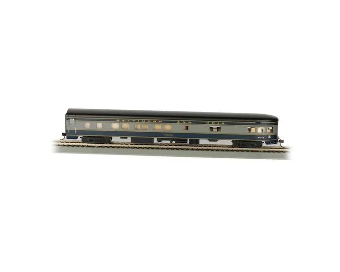 BACHMANN BURLINGTON & OHIO SMOOTH SIDEDOBSERVATION CAR, LIT INT. HO SCALE