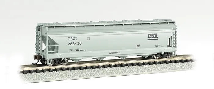 BACHMANN CSX #256436 ACF 56FT 4-BAY CENTRE FLOW CVRD HOPPER. N SCALE